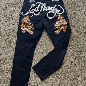Ed Hardy Christian Audiger black Pants jeans Tiger Big Logo